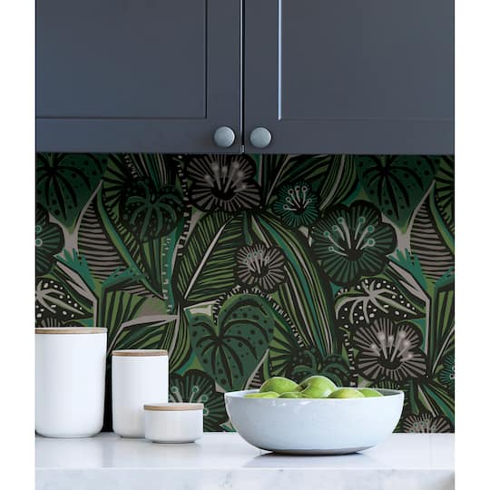 NuWallpaper Greens Lotusland Peel & Stick Wallpaper
